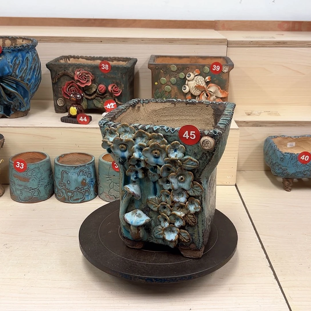 紫砂花盆45号内口15.5×15外高22