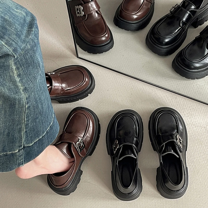 时尚英伦风厚底乐福鞋女2025夏季新款百搭英伦风增高小皮鞋单鞋潮