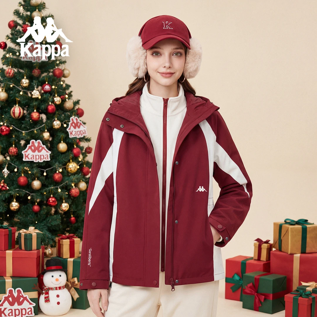 Kappa/卡帕圣诞款运动防风衣户外休闲连帽保暖秋冬女款防风外套