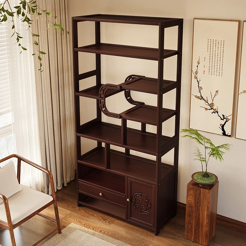 大型落地新中式置物博古架茶叶柜收纳架茶室酒柜展示柜办公室背景