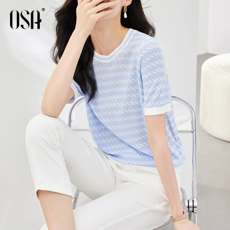 OSA/欧莎小香风短款轻薄冰丝针织衫S123B16042