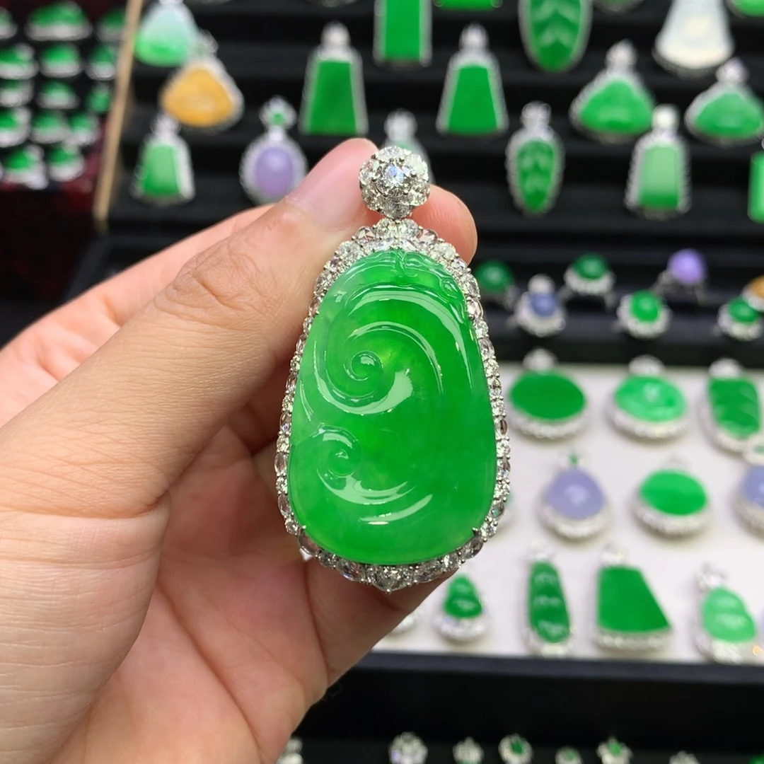 翡翠18K金镶嵌吊坠(不含链)X**i