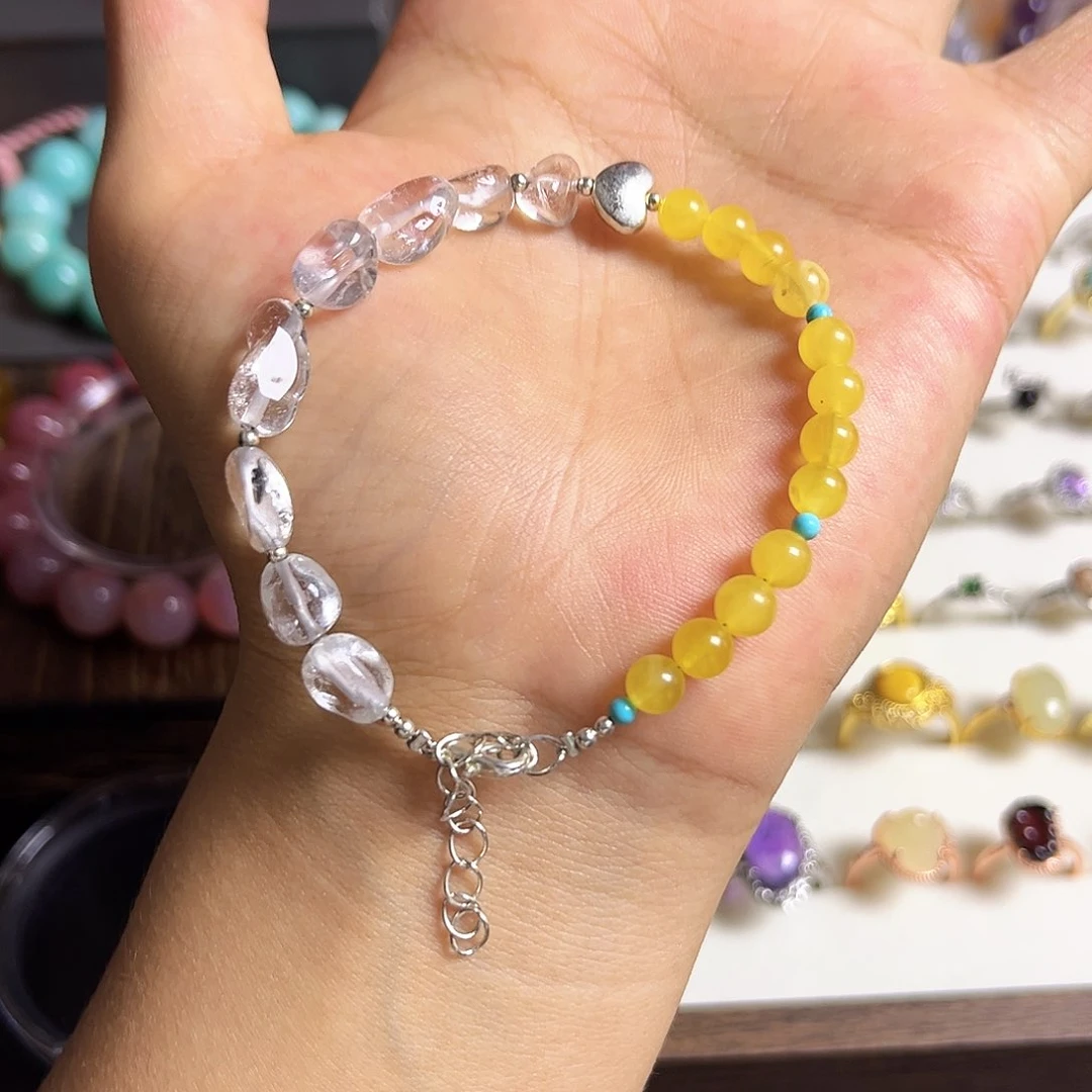 水晶手串未镶嵌白水 蜜蜡