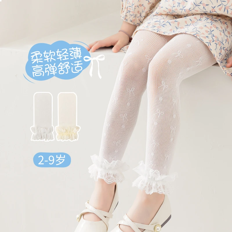 春夏新款蝴蝶结网眼蕾丝边连裤袜 QK451436