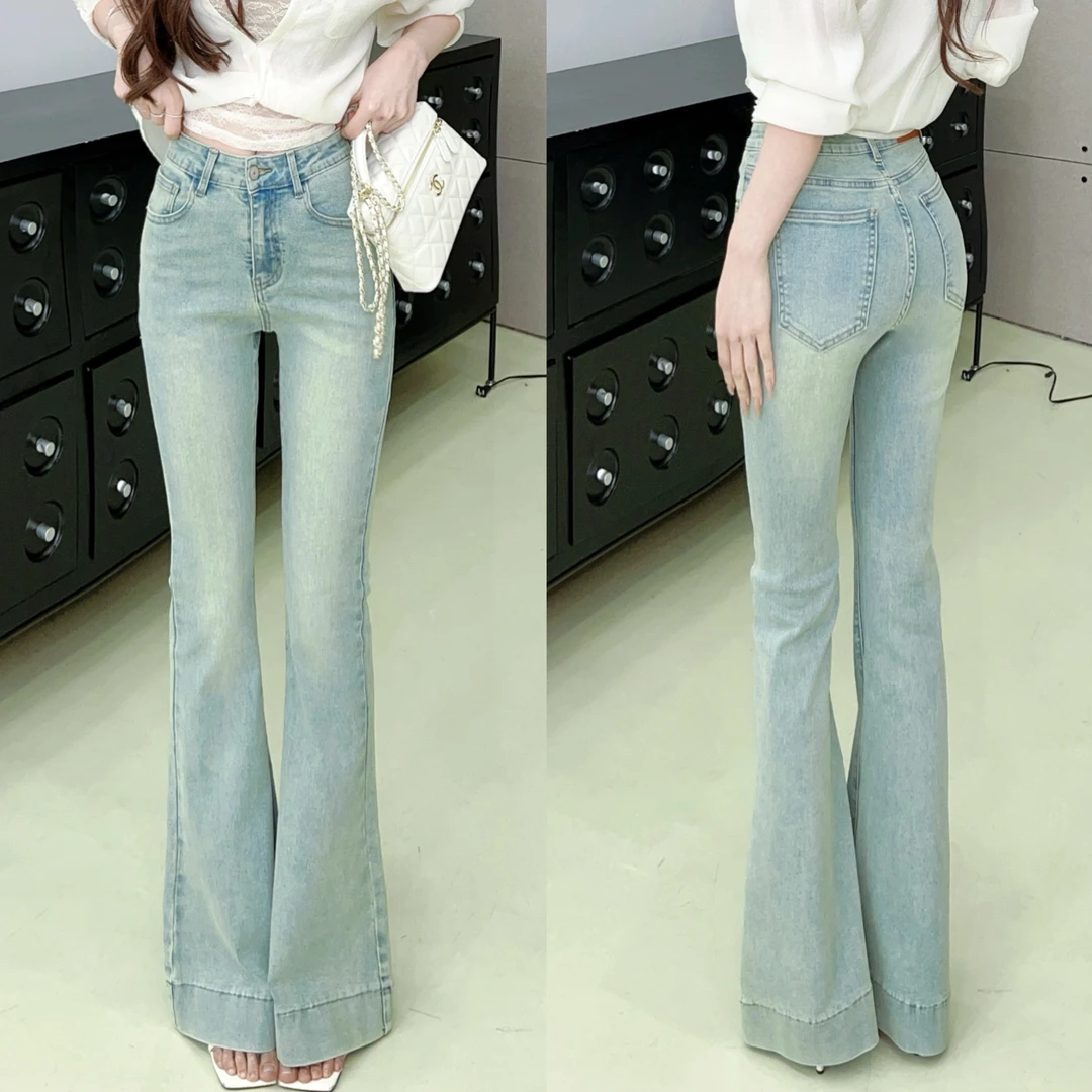 《美式高街》显瘦 显高 显腿直 高腰窄版微喇牛仔裤（3026）