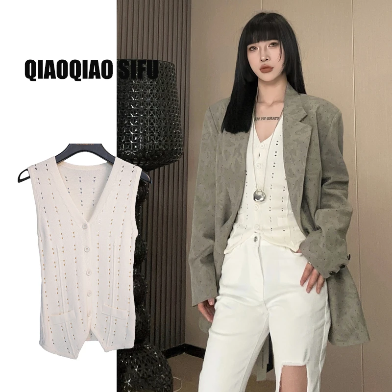 【Q-俏俏】设计师款高定净版条纹镂空无袖小马甲92760