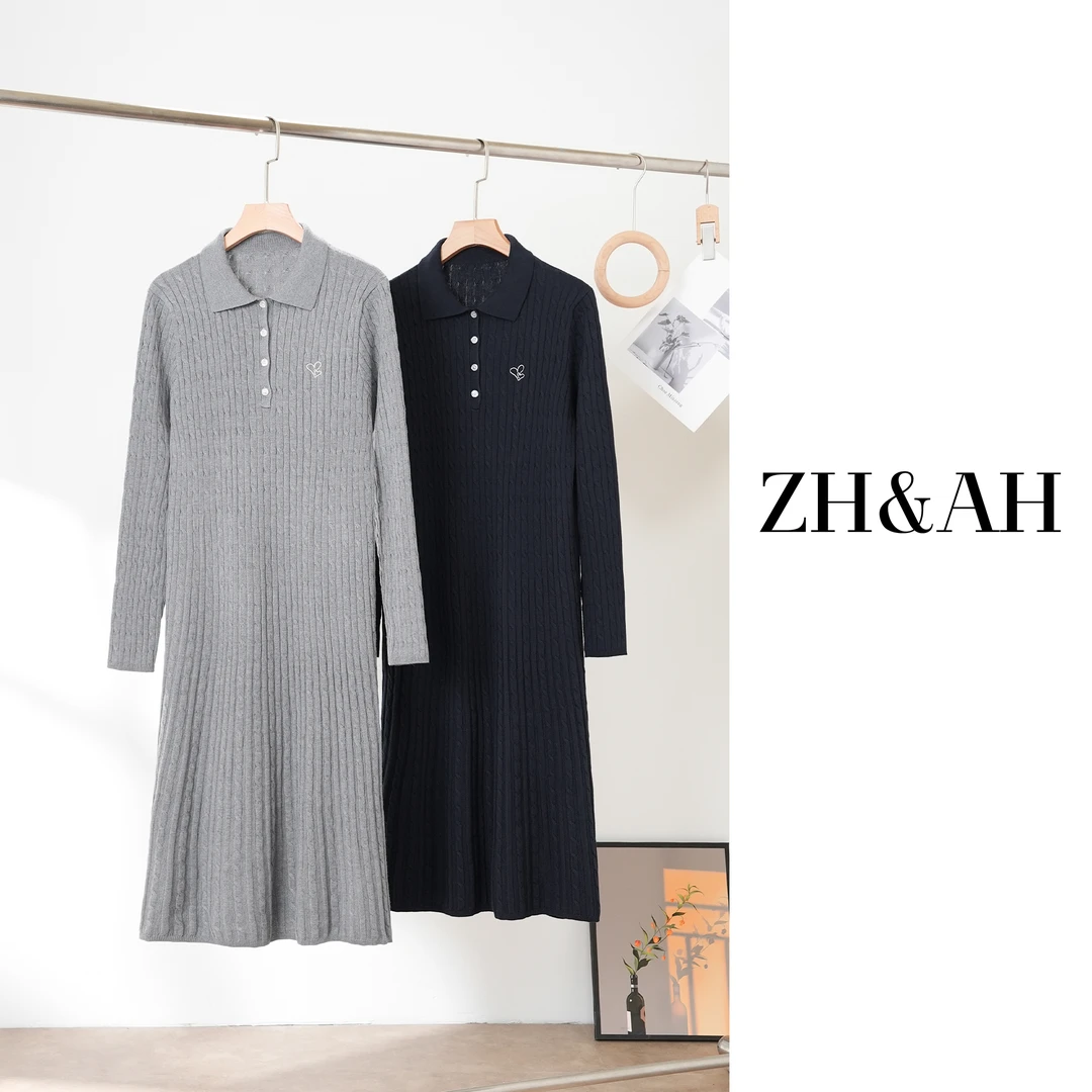 ZH&AH【高智千金】冬季新款时尚气质百搭设计师款孕期通勤毛衣裙