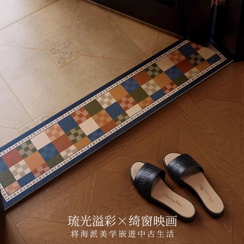 范居琉彩美式几何门槛石地垫卫生间浴室门口窄长条脚垫吸水防滑