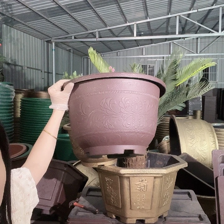 圆通40花盆8个有孔紫砂色