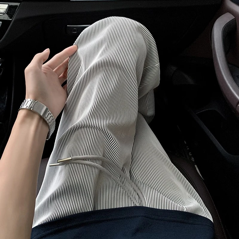 殿若黑白条纹冰丝裤子男夏季薄款运动速干阔腿裤垂感青少年休闲裤