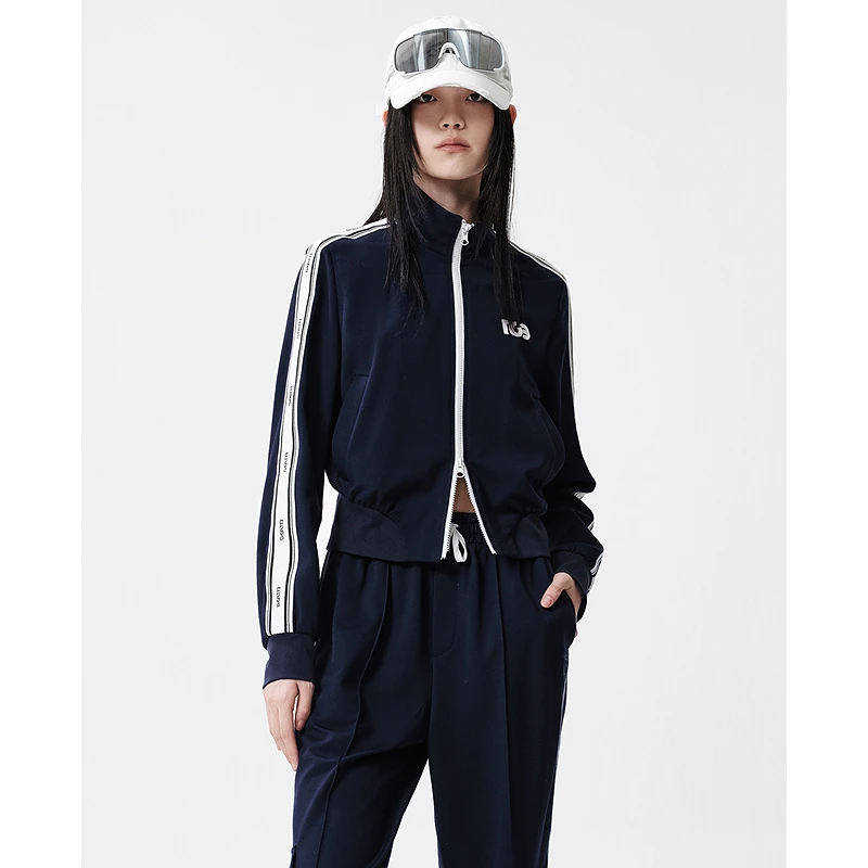 D63春季运动风短外套休闲撞色长袖外套立领夹克短上衣5F1W51166