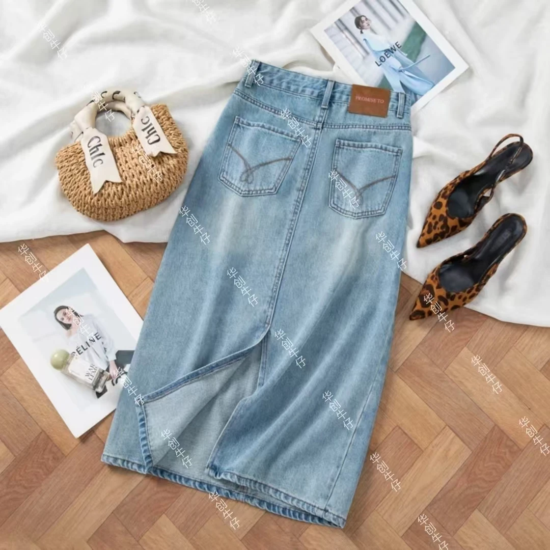 8502夏季新款时尚高腰牛仔半身裙新品中长款包臀裙显瘦小个子女