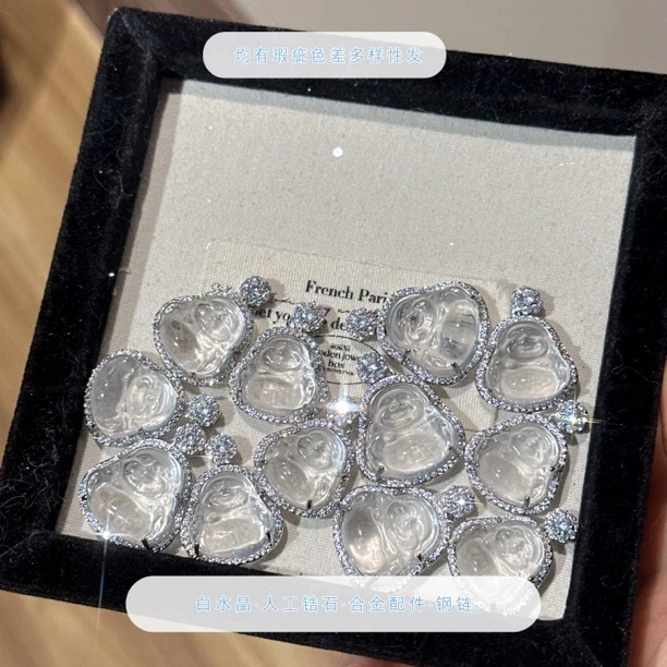 SG2619-［锆石白水晶佛公］水晶合金锆石锆石项链均有色差多样发