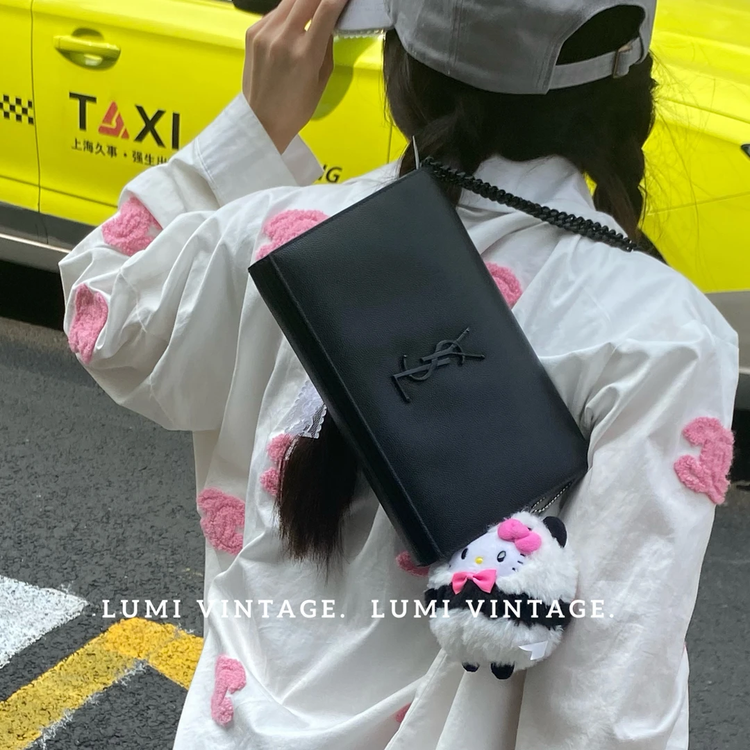 95新 YSL/圣罗兰 so black 鱼子酱小号信封链条包 16279383