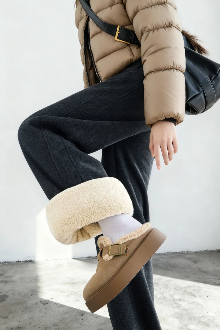 人字纹高腰阔腿裤宽松加厚休闲裤遮胯显腿加绒直筒裤女慵懒风长裤