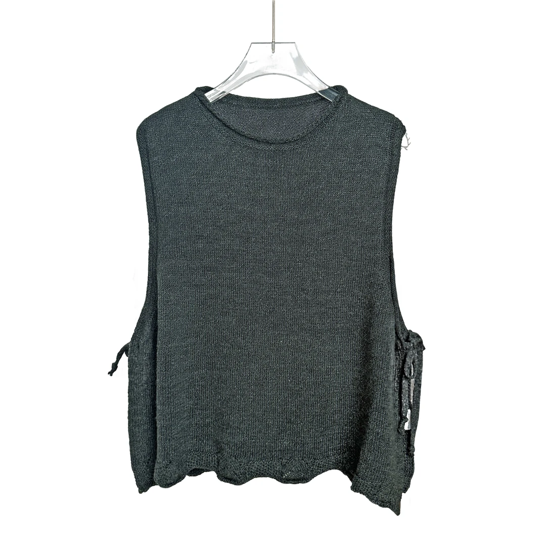 [月光曲]春季针织侧边系带马甲圆领套头宽松无袖马夹