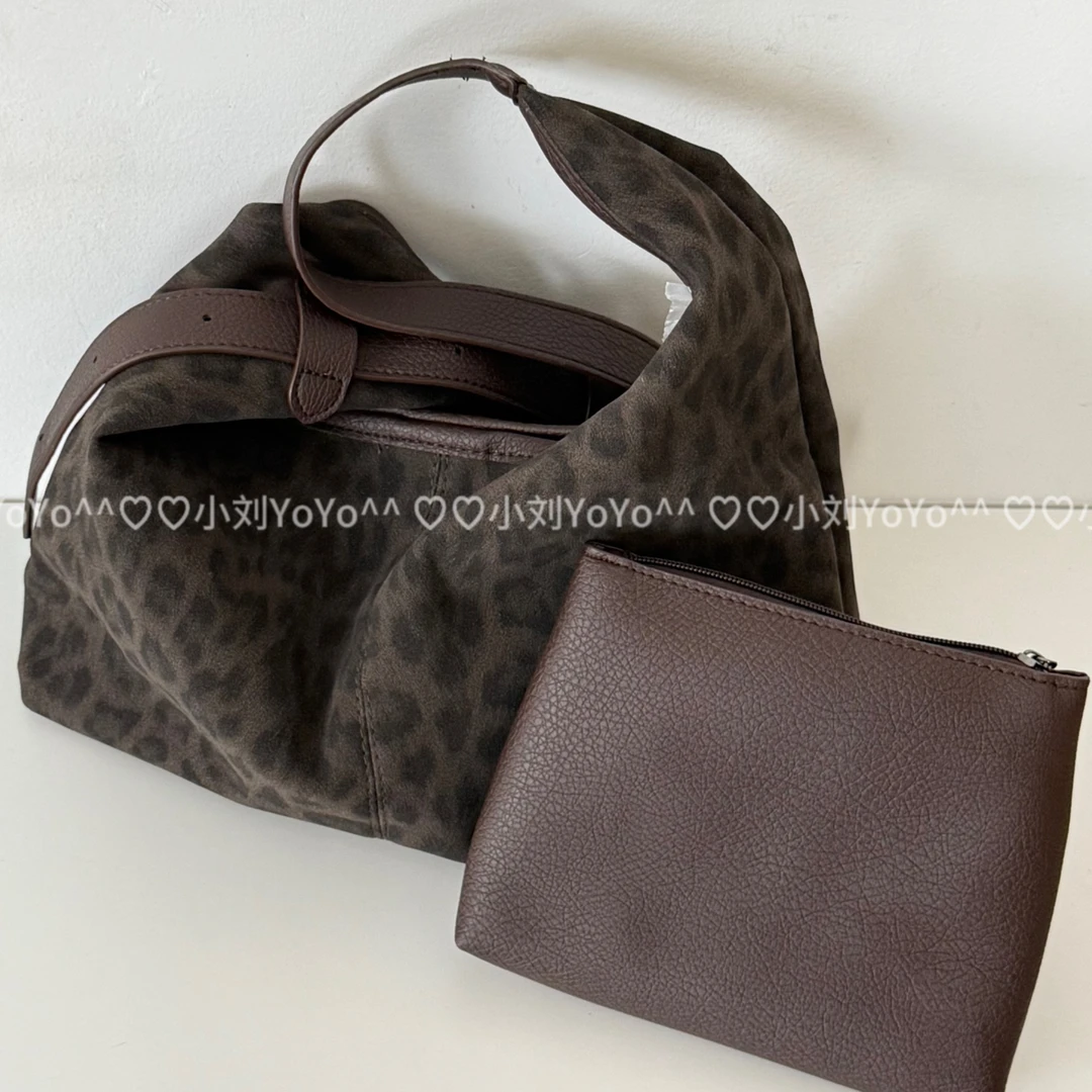 小刘yoyo韩系秋冬豹纹大容量单肩斜挎托特包气质百搭包包