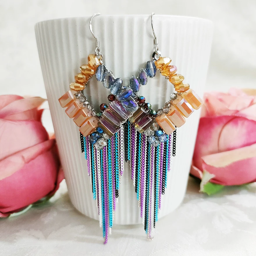 铜合金耳饰 民族风纯手工制作耳环长款流苏气质耳饰2275