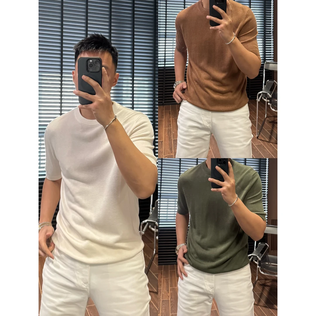 【三色亚麻透气毛衫】2025夏季柔软顺滑清爽舒适短袖毛衫+253025