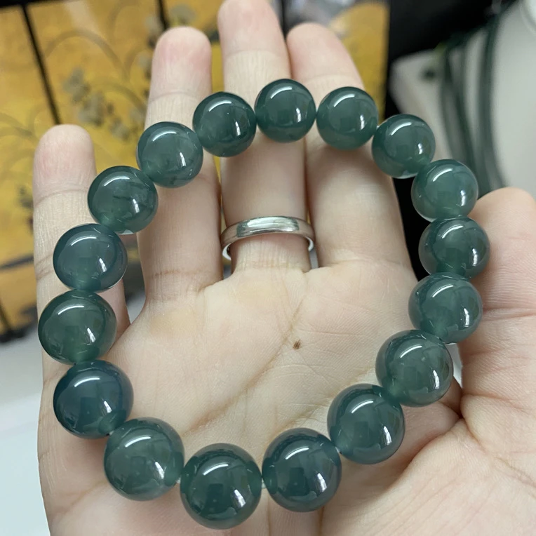 危地马拉A货天然翡翠，冰飘花晴水绿翡翠手串约卡11.8mm