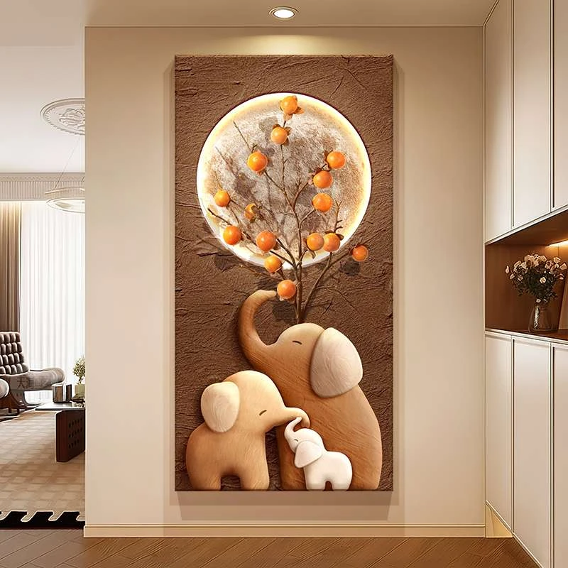 中古风吉象如意入户玄关装饰画侘寂风走廊过道挂画高级感玄关壁画
