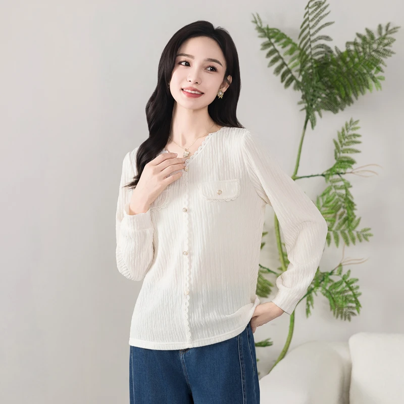 【香里香气】洋气遮肚花边减龄V领百搭针织上衣