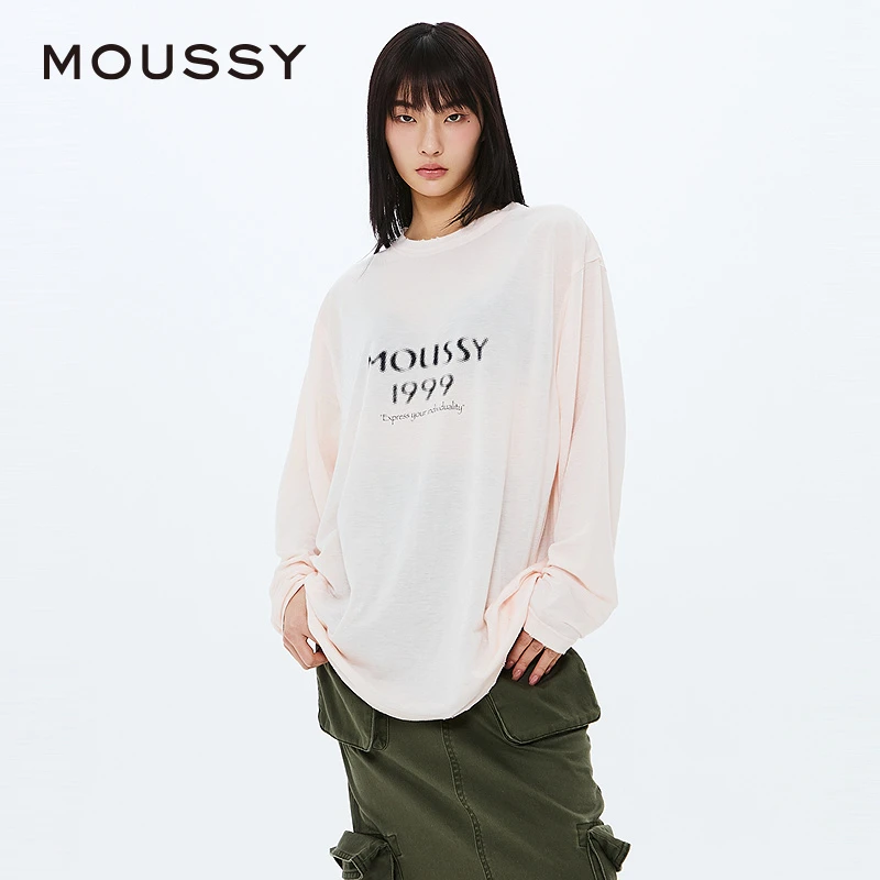 MOUSSY2025春季新款透服宽松舒适长袖T恤028ISA90-2181