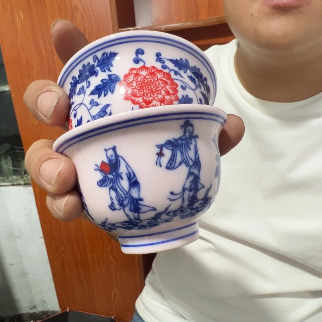 瓷片景德镇陶瓷缠枝压手杯加八仙杯