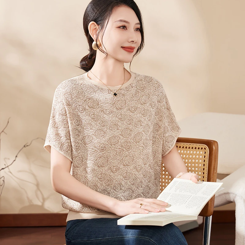 妈妈洋气冰丝短袖T恤中年女装夏装时尚小衫中老年2025新款上衣服