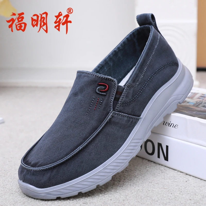 老北京布鞋男牛仔帆布鞋一脚蹬懒人鞋软底防滑透气爸爸鞋休闲单鞋