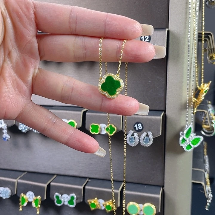 翡翠银S925镶嵌耳饰缅甸A货