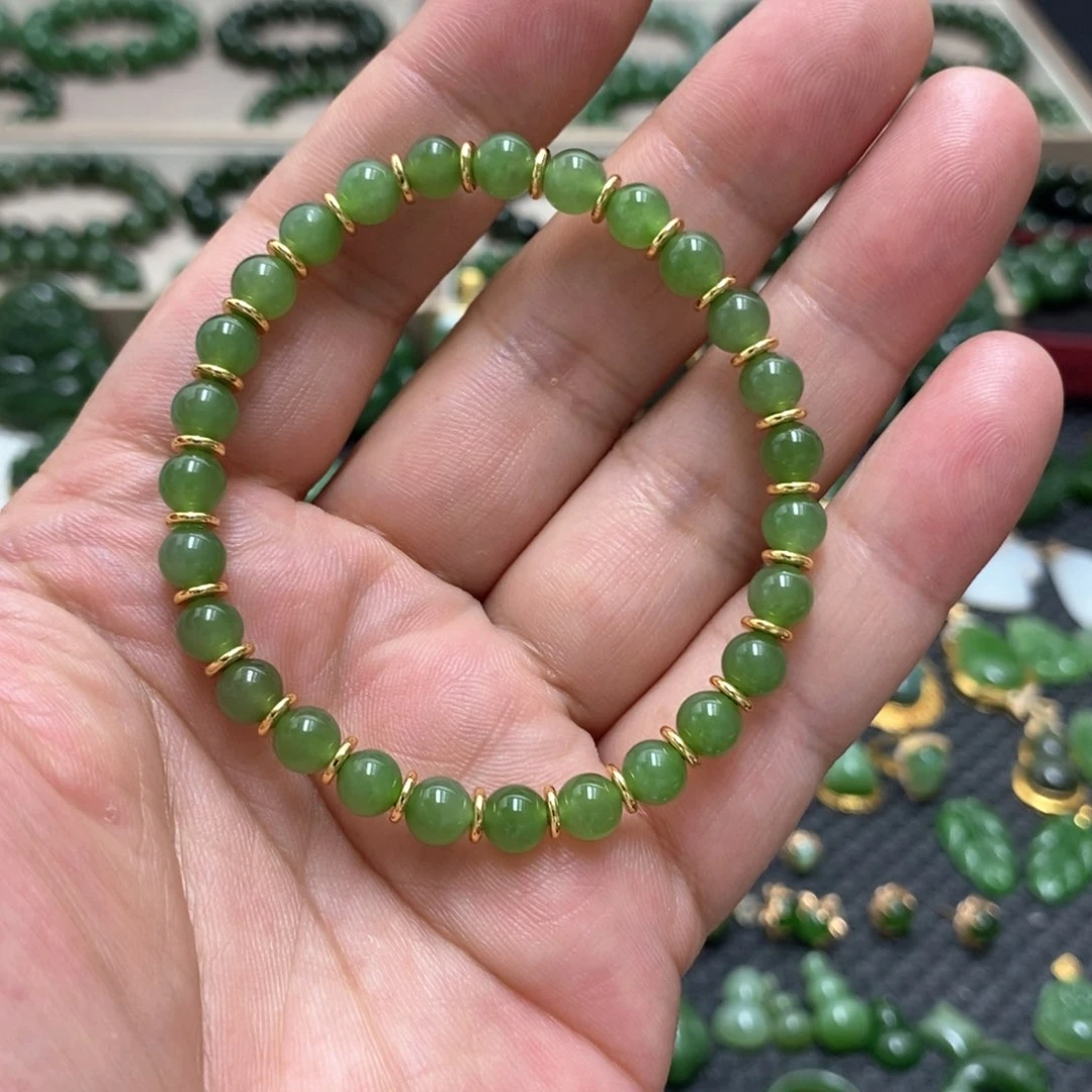 手串银S925镶嵌和田玉（碧玉）