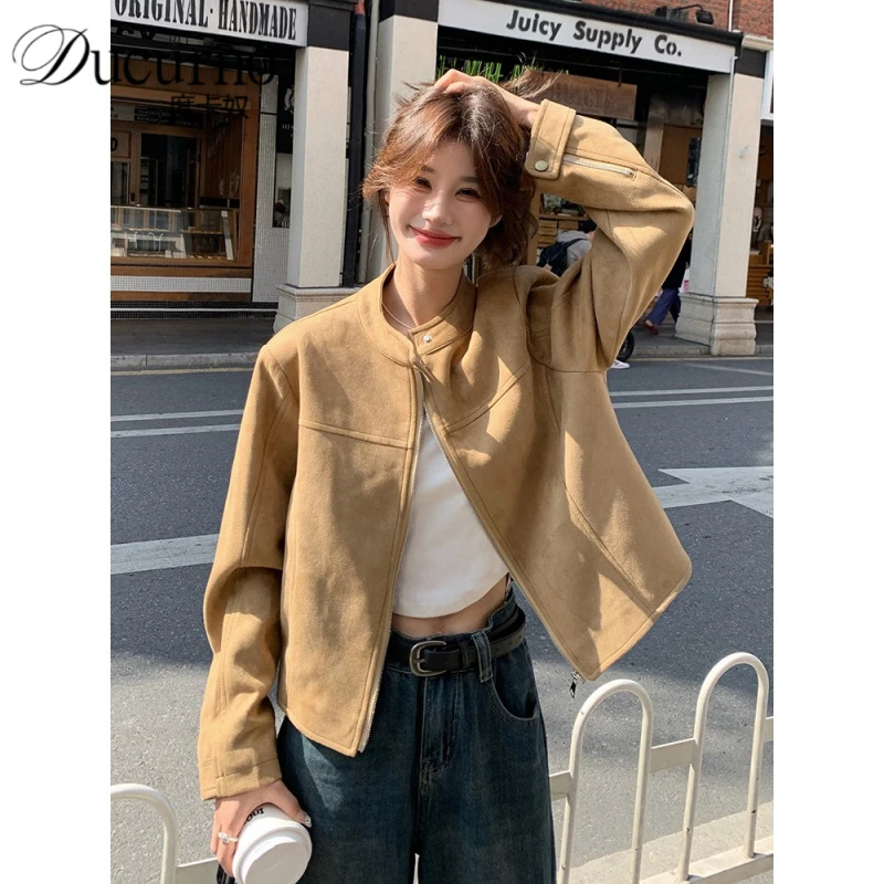 美拉德宽松短款外套女2025年秋季新款韩系复古休闲百搭立领夹克