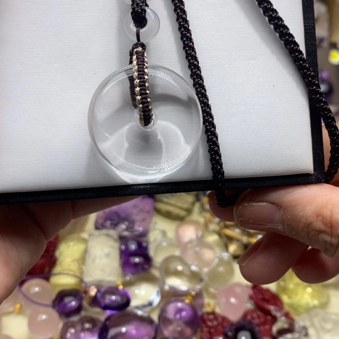 未镶嵌紫晶吊坠(赠链)白水晶平安扣