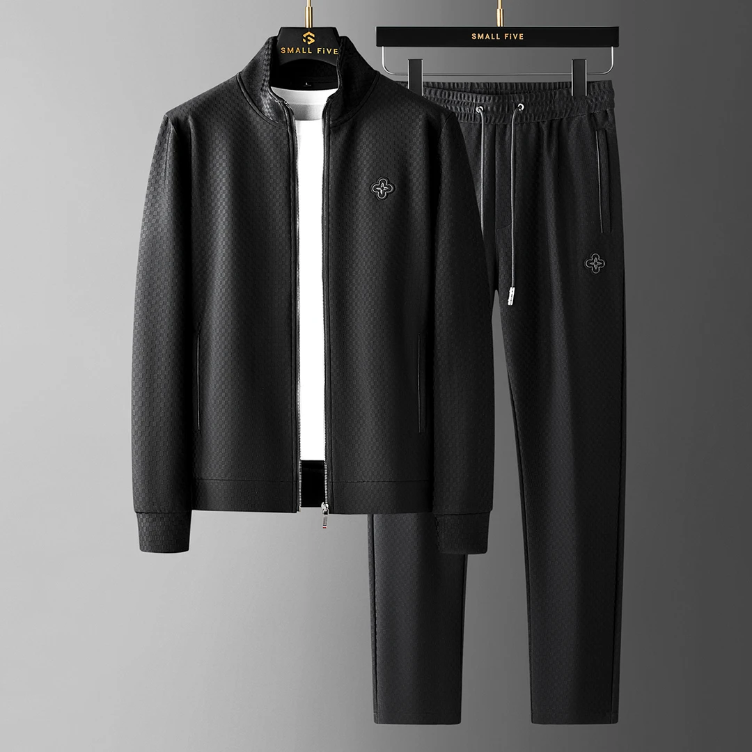 轻奢休闲运动套装男士秋季百搭立领时尚舒适四面弹夹克卫衣两件套