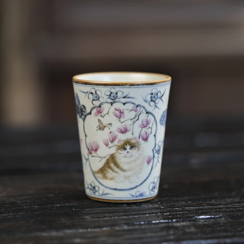 【静姐小院】玉兰猫咪蝴蝶直筒杯(颜色深浅随机)（朴杯0350）
