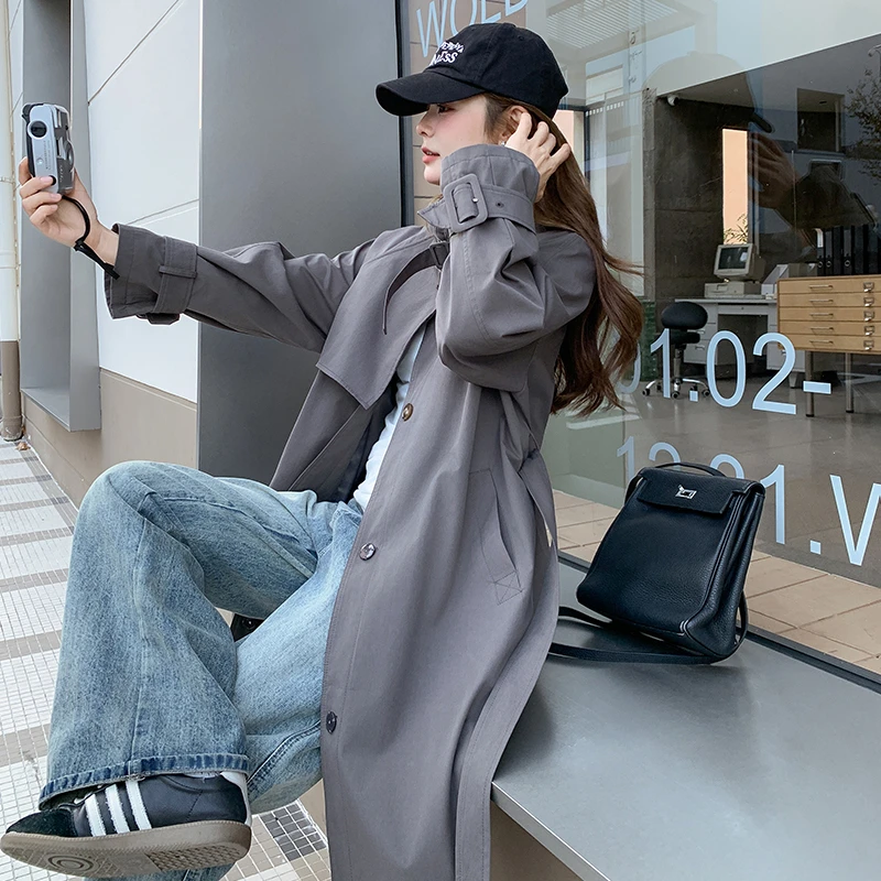 高级感灰色风衣外套女2025秋季新款韩系chic中长款休闲英伦风大衣