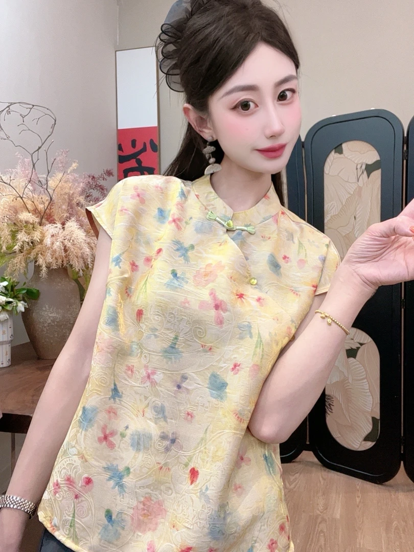 【漫山香】2025夏季碎花洋气百搭新中式短袖女日常宽松