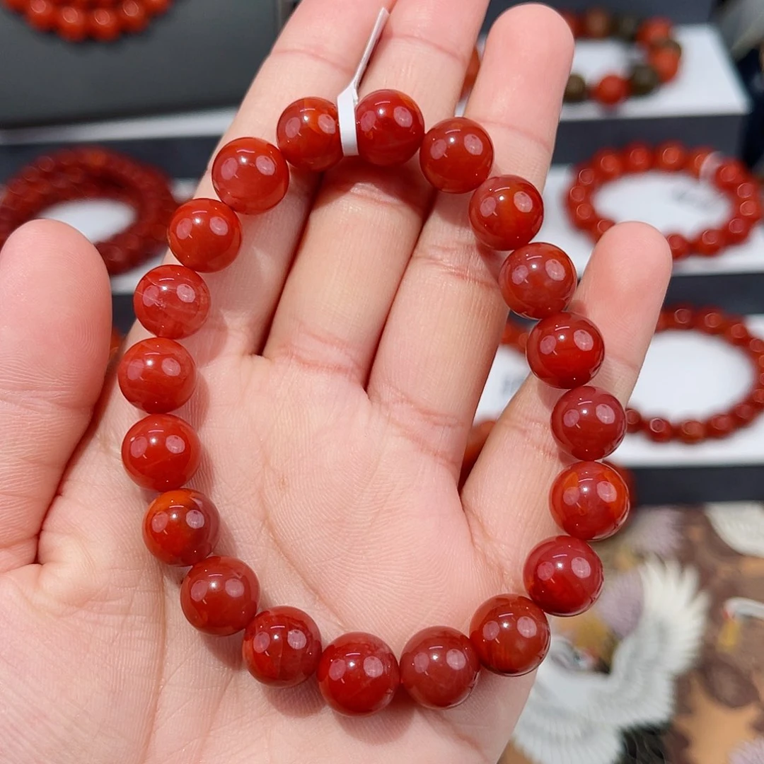手串未镶嵌南红玛瑙瓦西锦红圆珠单圈10mm