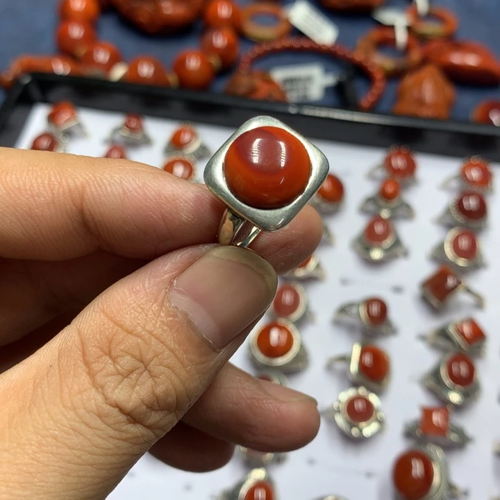 南红玛瑙戒指银S925镶嵌谷****橱