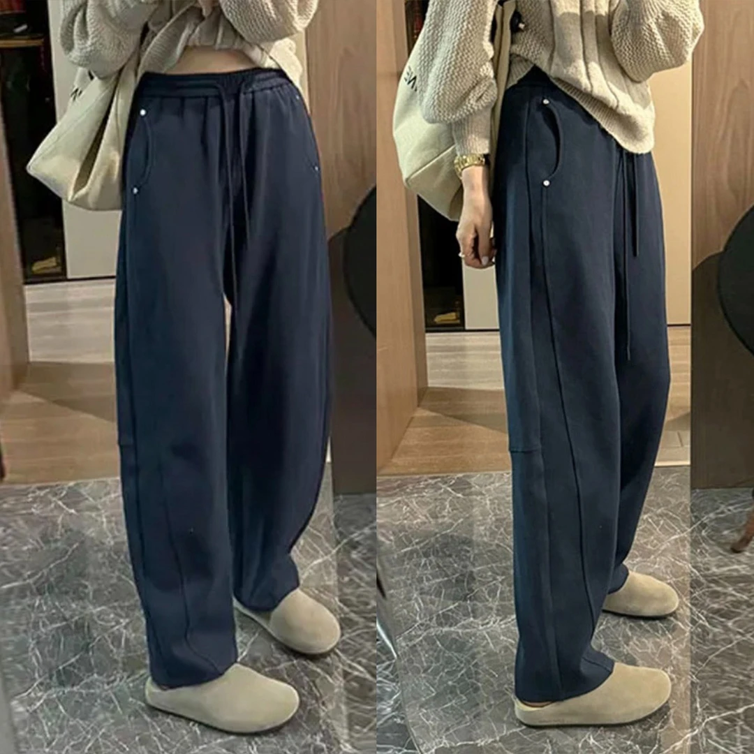 藏青色弯刀卫裤女2025新款哈伦休闲梧桐裤子春秋季显瘦宽松直筒裤