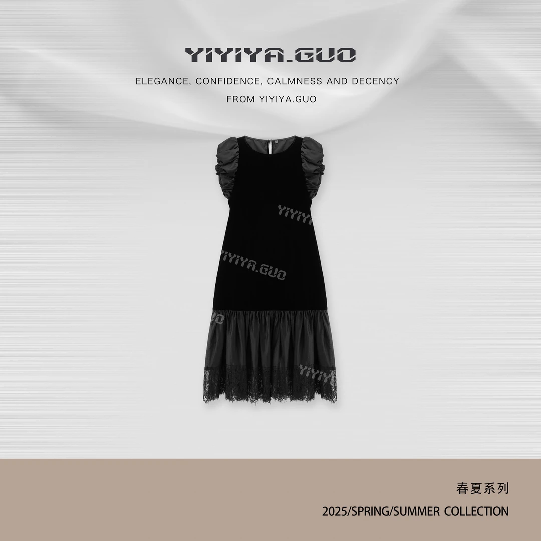 yiyiya.Guo艺艺吖【赫拉公主】拼接轻奢风中长裙短袖连衣裙2107SS52