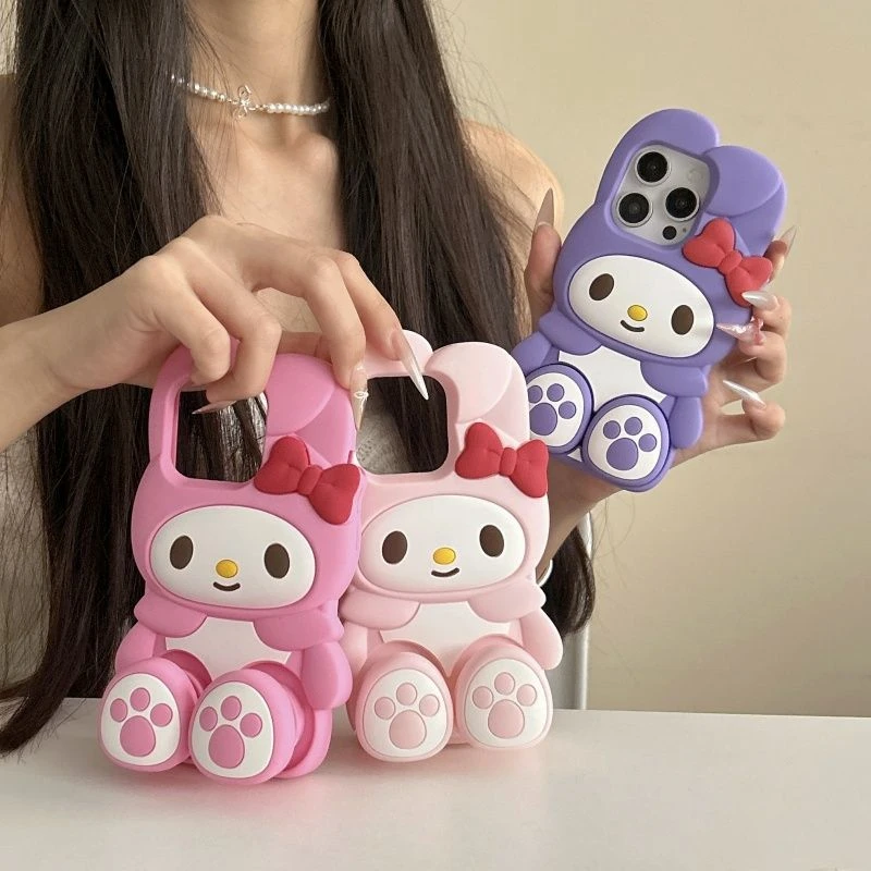 苹果|卡通美乐蒂支架适用iPhone16可爱蝴蝶结ins女款15硅胶手机壳
