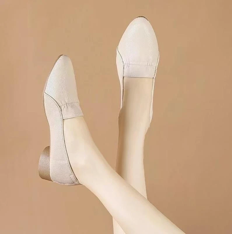 尖头春季胶粘秋季单鞋浅口圆头女士女鞋透气低跟舒适