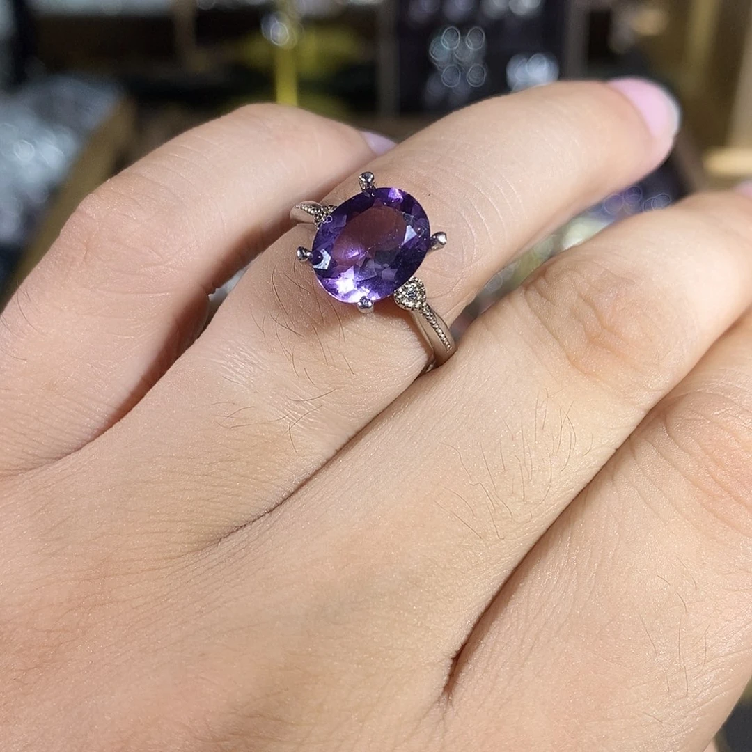 银S925镶嵌紫晶戒指11*8mm