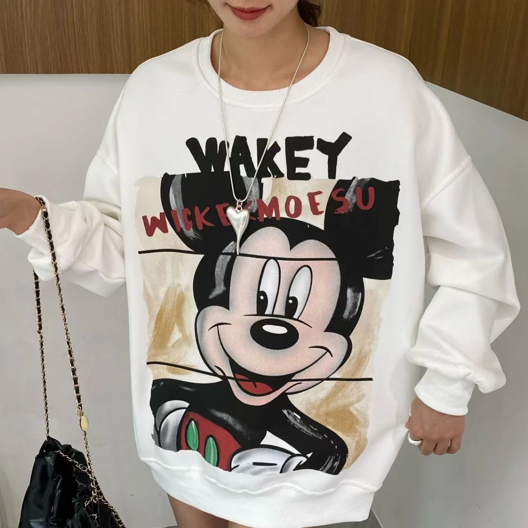 VAN-米奇卡通印花宽松百搭不加绒圆领卫衣