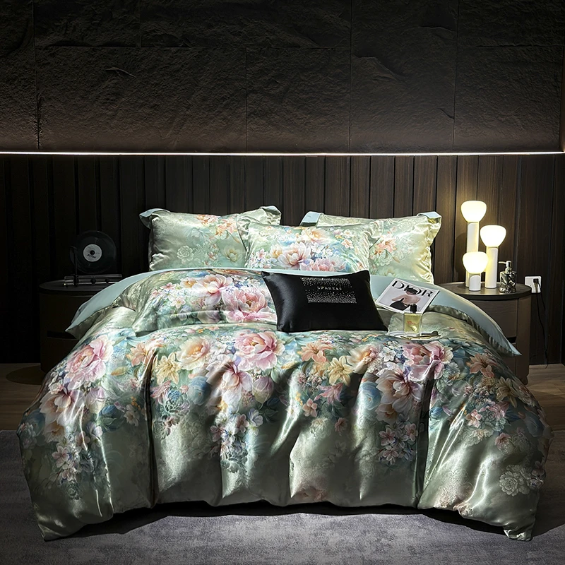 【2025夏季新款书雅繁花】贡缎提花四件套轻奢印花高级感