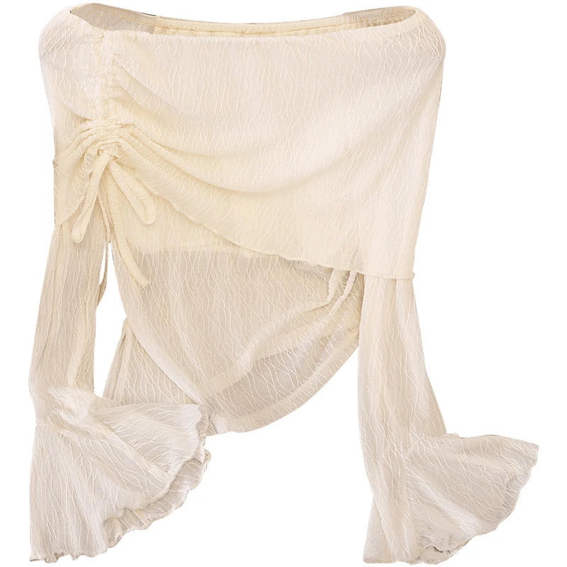 丝柏舍2025春装新款女装优雅一字肩抽褶甜美风打底衫S51B0387E