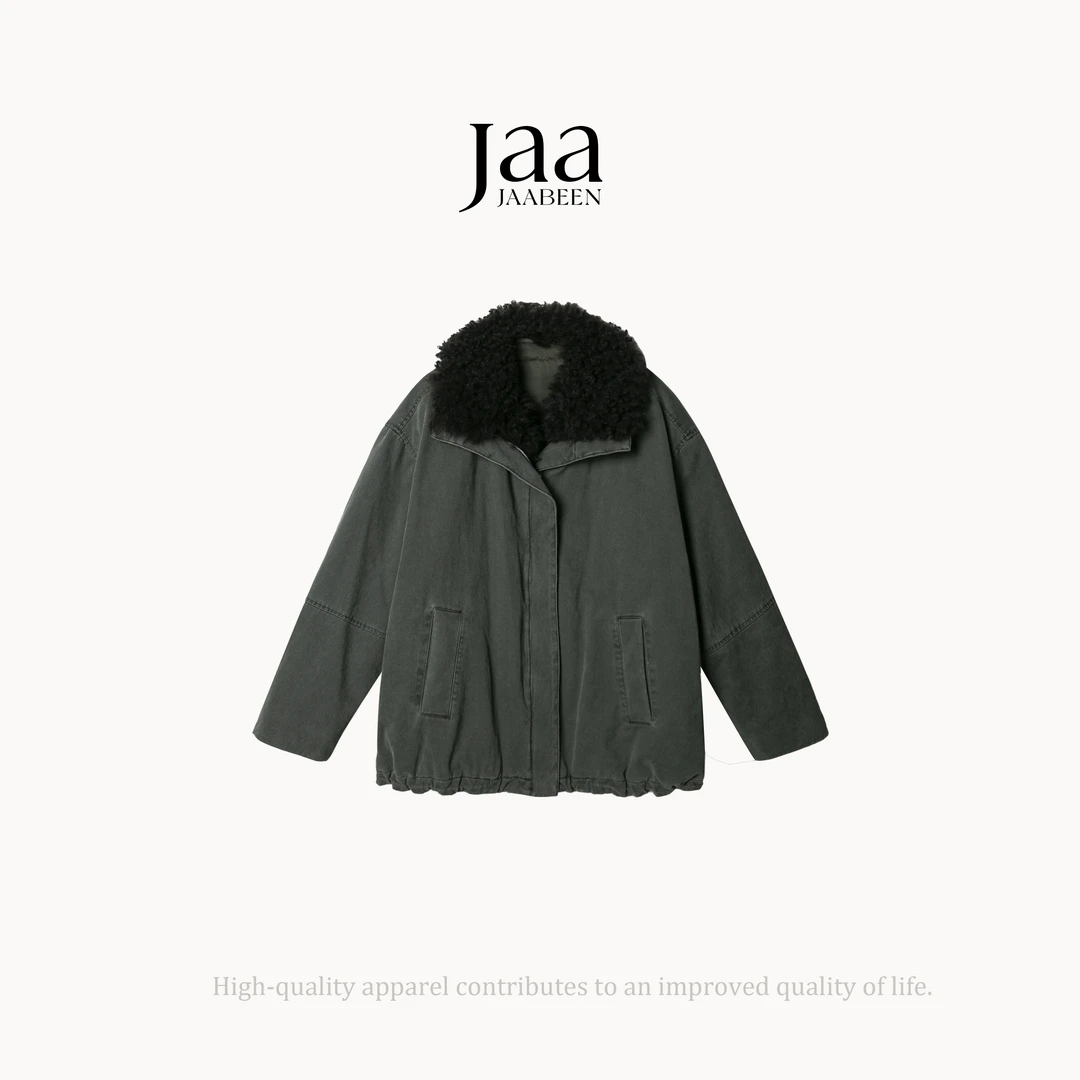 『JAABEEN』北境之歌 复古毛领宽松短外套保暖加厚做旧水洗 25DY095