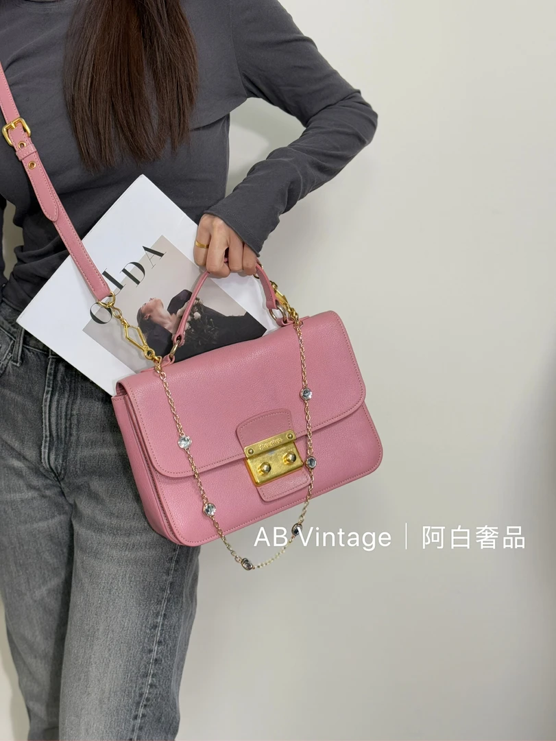 95新 MIU MIU/缪缪 阿白奢品/缪缪 粉色邮差包